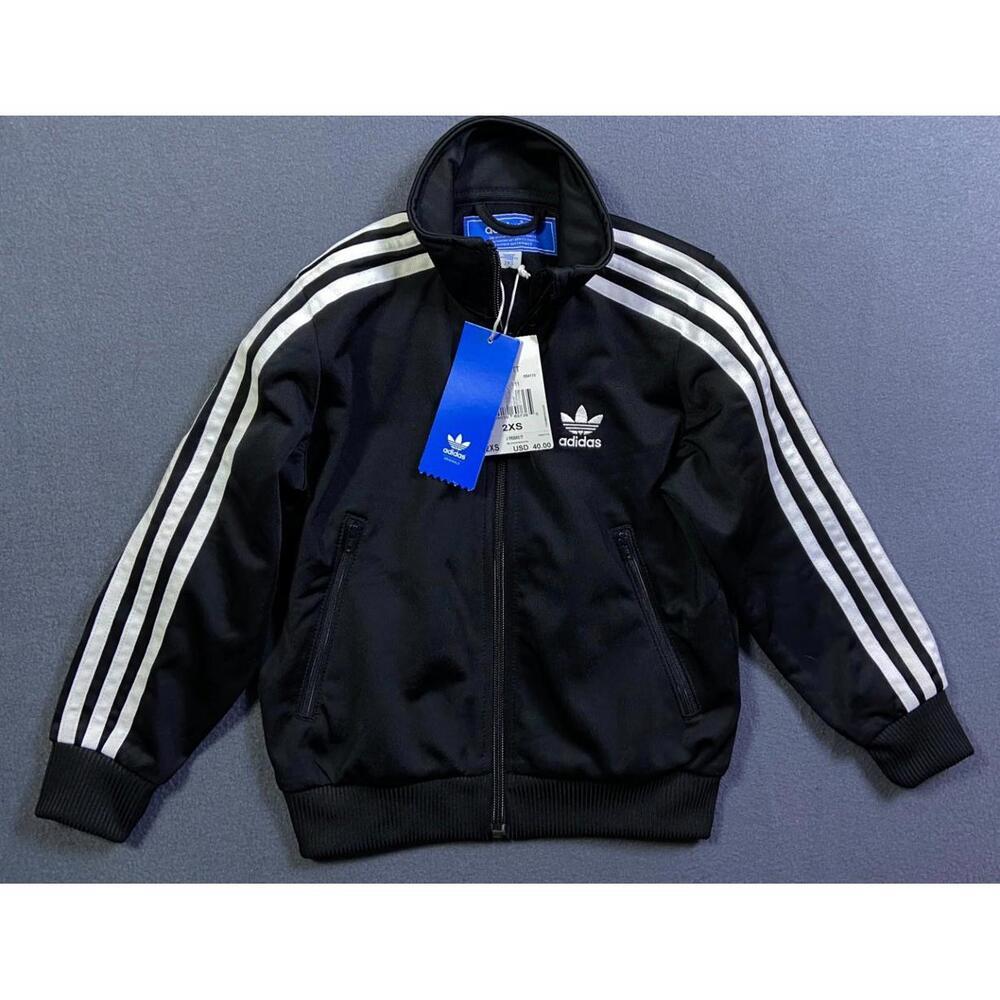 Adidas Firebird Track Jacket Youth 2XS Unisex B/W Streetwear Trefoil Logo Zip-Up